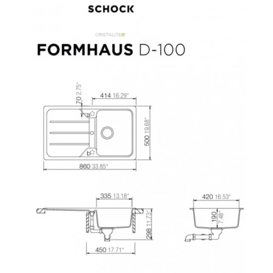 SCHOCK FORMHAUS D-100 NERO - Pomivalno korito z odcejalnikom