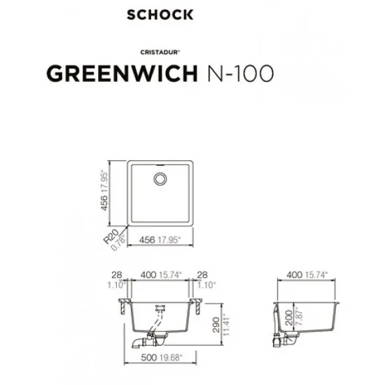 SCHOCK GREENWICH N-100 PURO - Pomivalno korito brez odcejalnika