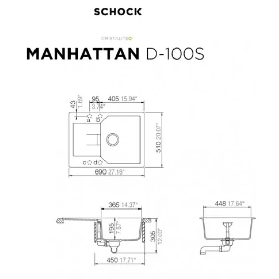 SCHOCK MANHATTAN D-100S CROMA - Pomivalno korito z odcejalnikom