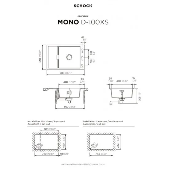 SCHOCK MONO D-100XS MAGMA - Pomivalno korito z odcejalnikom
