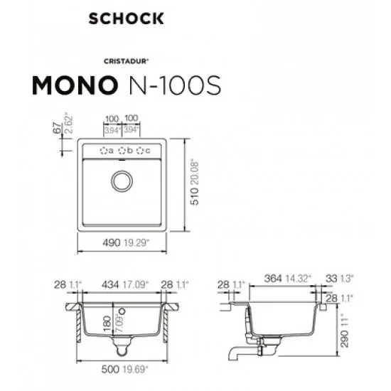 SCHOCK MONO N-100S PURO - Pomivalno korito brez odcejalnika