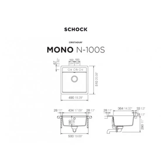 SCHOCK MONO N-100S SILVERSTONE - Pomivalno korito brez odcejalnika