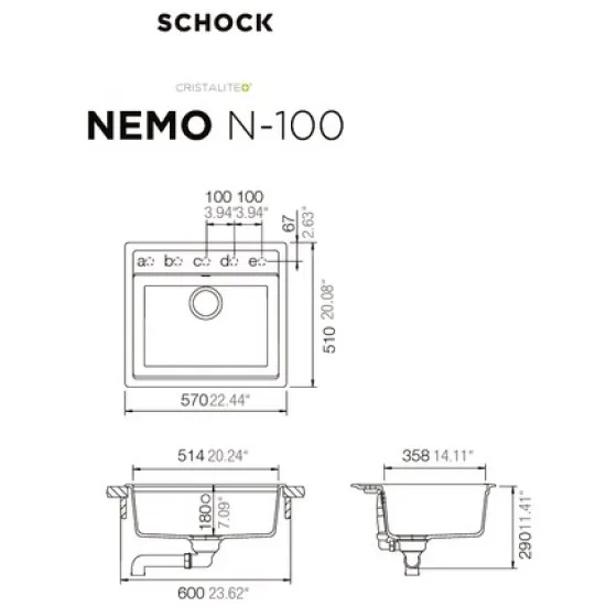 SCHOCK NEMO N-100 ROCA - Pomivalno korito brez odcejalnika
