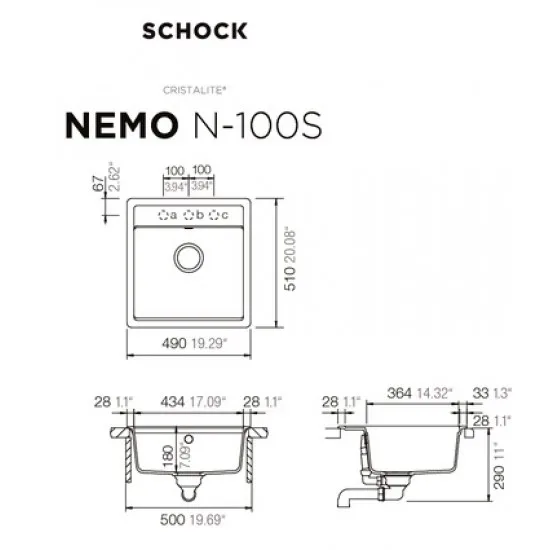 SCHOCK NEMO N-100S CROMA - Pomivalno korito brez odcejalnika