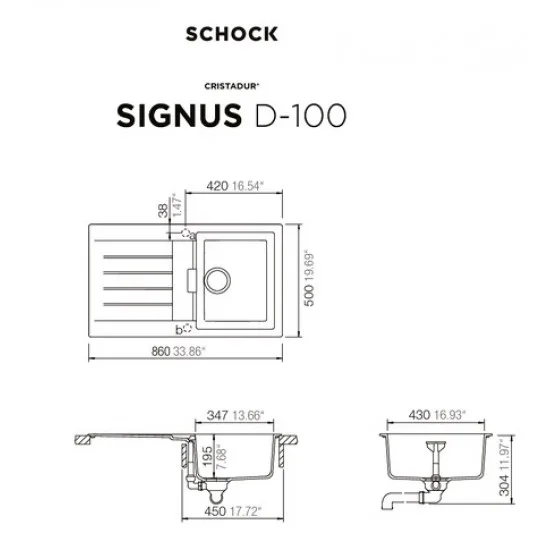 SCHOCK SIGNUS D-100 FB MAGMA - Pomivalno korito z odcejalnikom