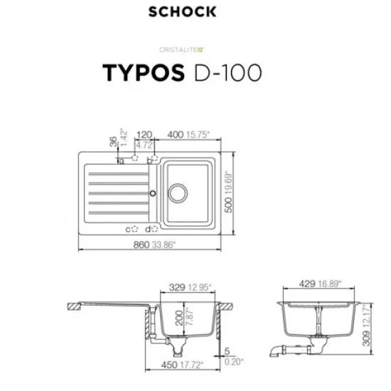 SCHOCK TYPOS D-100 ALPINA - Pomivalno korito z odcejalnikom