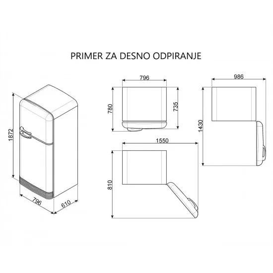 SMEG FAB50RPB - Prostostoječi hladilnik z zamrzovalnikom zgoraj
