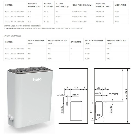 HELO VIENNA STS - Električna peč za savno, 6 kW