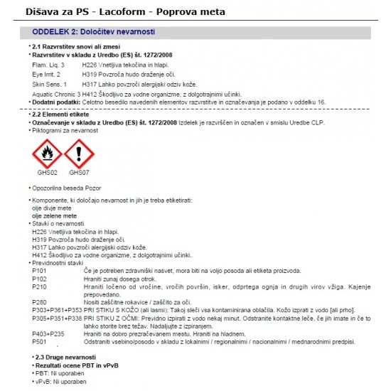 LACOFORM Poprova meta - Dišava za savno