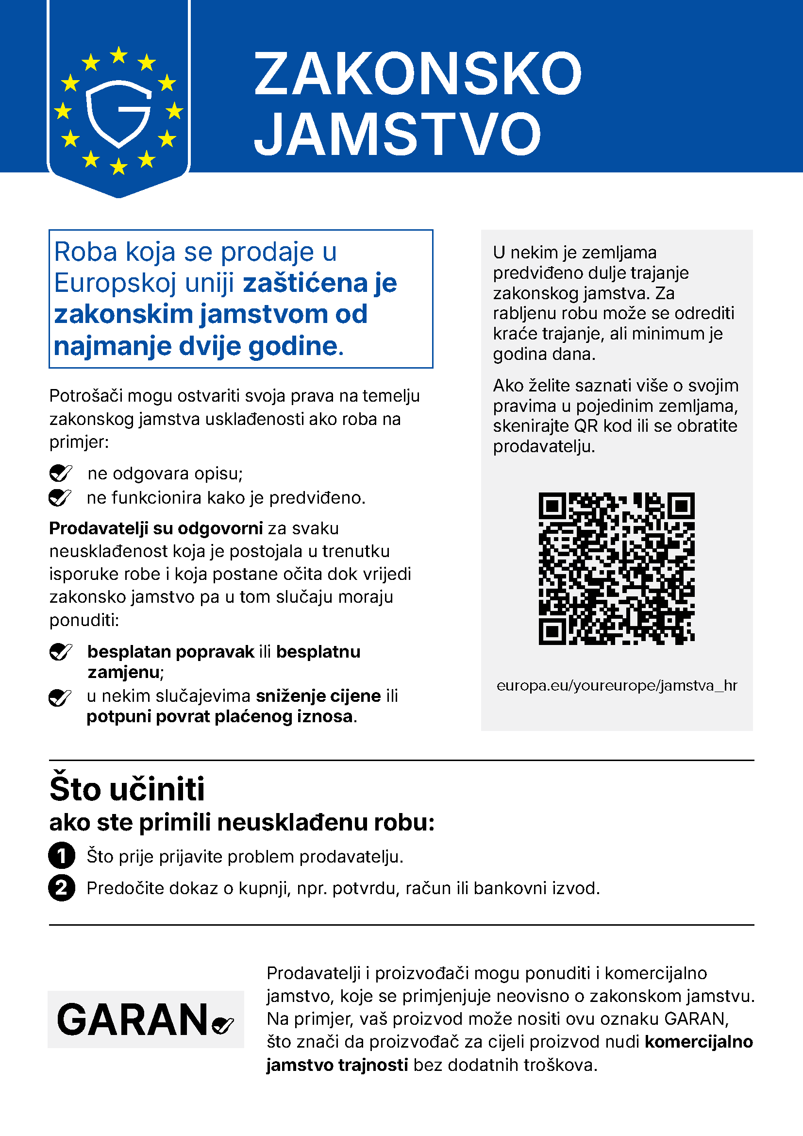 Obavijest EU o zakonskom jamstvu za sukladnost